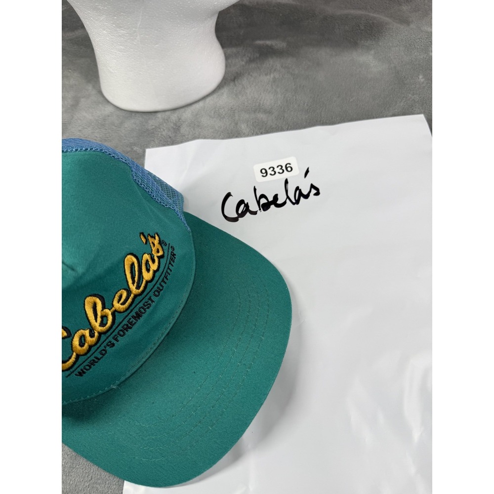 Vintage Cabela's Hat Cap Snap Back Green Blue Trucker Mesh Embroidered Mens 90s - Picture 8 of 8